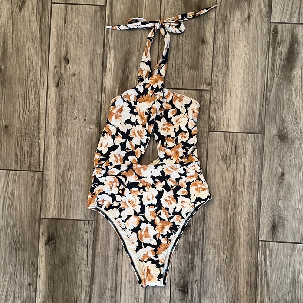COPY - COPY - FLORALCross Halter Cutout One-Piece Swimsuit